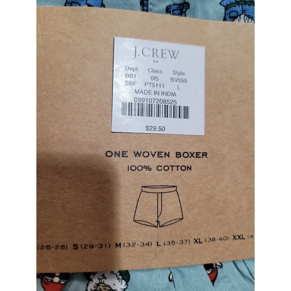 NWT J.Crew Woven Boxer Short Mens L Blue New Gnome Print Cotton